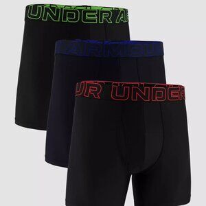 Under Armour 3 Pack 6" Performance Boxerjock Three Boxer Briefs Black Green Blue